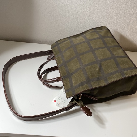 Zara check split suede square 2way satchel/tote green - Picture 7 of 12